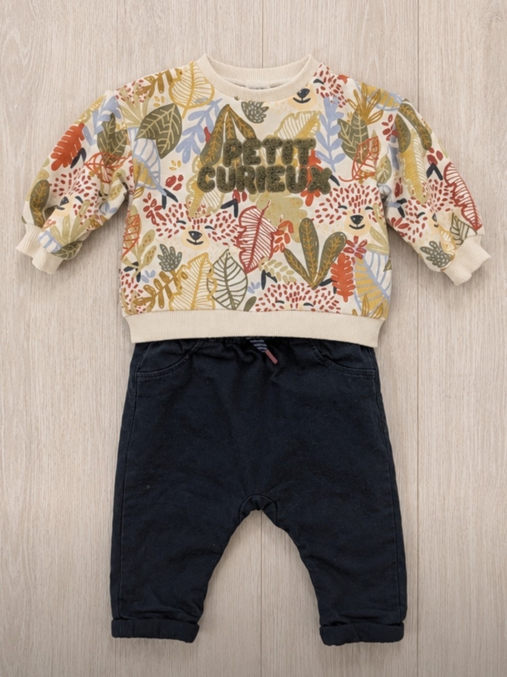 2 For $25 - Fox Print 'Petit Curieux' Baby Sweatshirt & Navy Pants Set